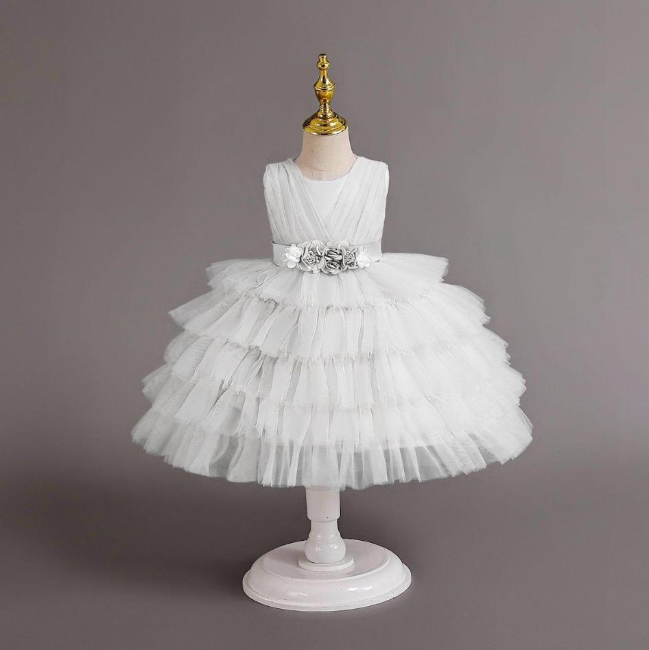 VESTIDO EN TIEMPOS TULL  PECHERA TRAPEADA BLANCO